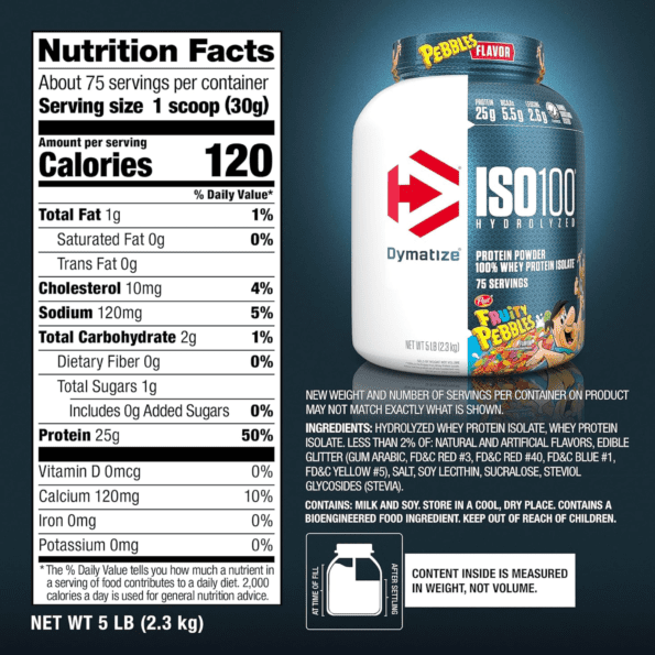 Dymatize ISO 100 2.2 kgs (5 lb) 76 servs | Proteína hidrolizada de aislado de suero de leche - Imagen 2
