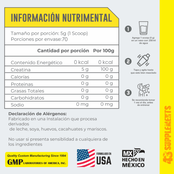 43 Creatina monohidratada 350 gr | 70 serv - Imagen 2