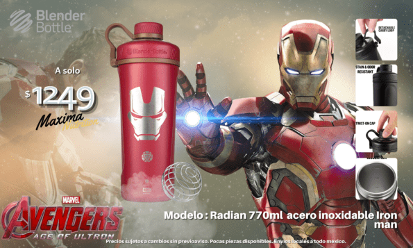 Blender Bottle Iron Man | 26 oz (Acero Inoxidable)
