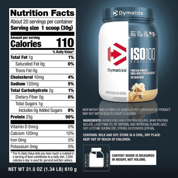 Dymatize ISO100 600g (1.3 lb) 20 serv Proteína aislada hidrolizada en polvo - Imagen 6