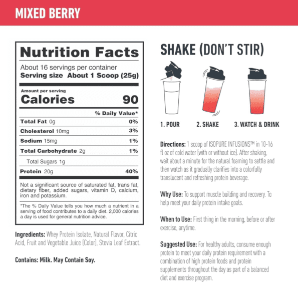 NB Isopure Infusions Mixed Berry 400 gr | Proteína de suero de leche sabor a fruta, refrescante y ligera - Imagen 3