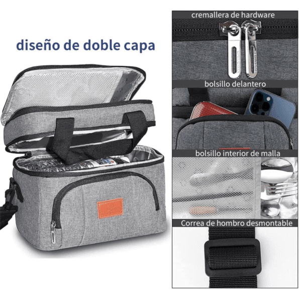 AUGUSTYUE Lonchera | Bolsa Térmica Aislamiento de gran capacidad con 3 Compartimentos (Incluye 3 loncheras aptas para microondas) - Imagen 4