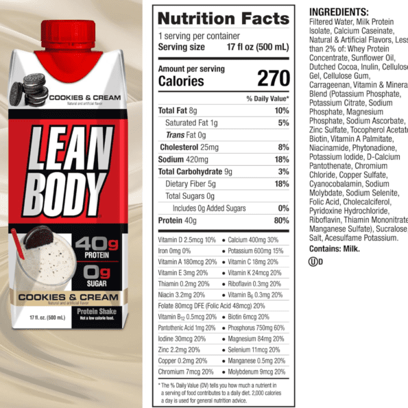 LABRADA | Lean Body Protein Shake | Sabor Cookies and Cream | 500 ml - Imagen 2