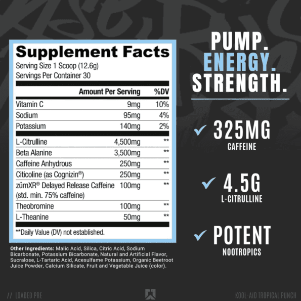 Ryse Loaded Pre | Sabor Kool-Aid Tropical Punch | 30 serv - Imagen 4