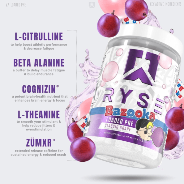 Ryse Loaded Pre | Sabor Bazooka Grape | 30 serv - Imagen 5