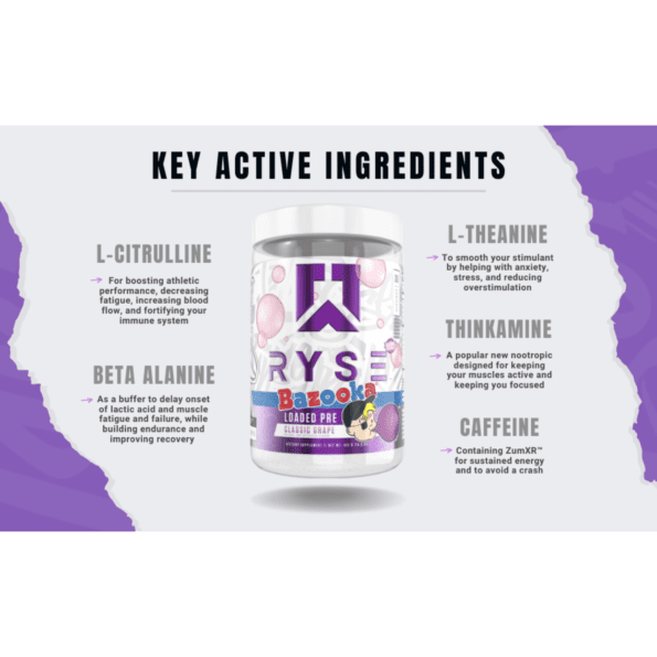 Ryse Loaded Pre | Sabor Bazooka Grape | 30 serv - Imagen 7