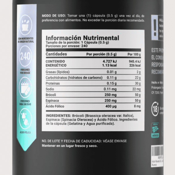 BLife | Folic Acid Blend 240 caps | 500 mg - Imagen 2