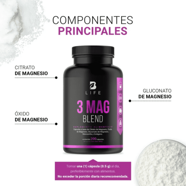 BLife | 3 Mag Blend | Mezcla de Citrato, Óxido y Gluconato de Magnesio 200 caps | 500 mg - Imagen 3