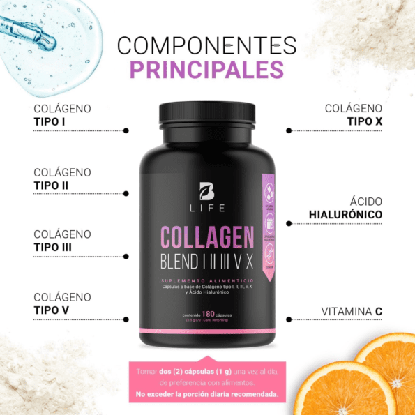BLife | Collagen Blend I II III V X | Colágeno Hidrolizado Tipo I, II, III, V y X | 180 caps - Imagen 3