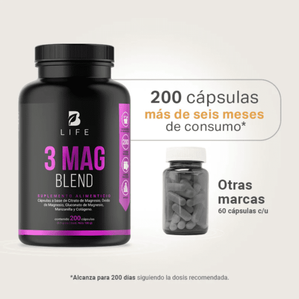 BLife | 3 Mag Blend | Mezcla de Citrato, Óxido y Gluconato de Magnesio 200 caps | 500 mg - Imagen 4