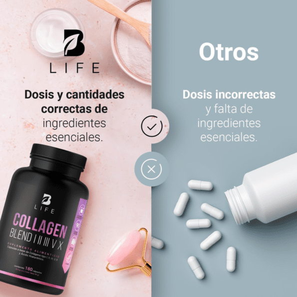 BLife | Collagen Blend I II III V X | Colágeno Hidrolizado Tipo I, II, III, V y X | 180 caps - Imagen 5