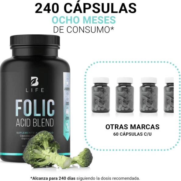 BLife | Folic Acid Blend 240 caps | 500 mg - Imagen 5