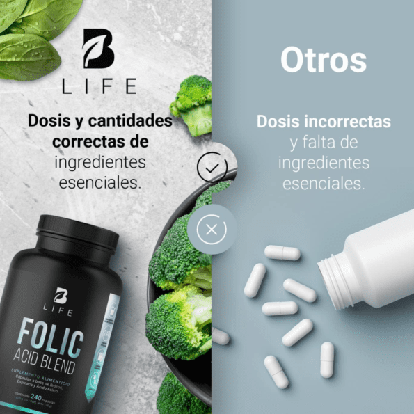 BLife | Folic Acid Blend 240 caps | 500 mg - Imagen 6