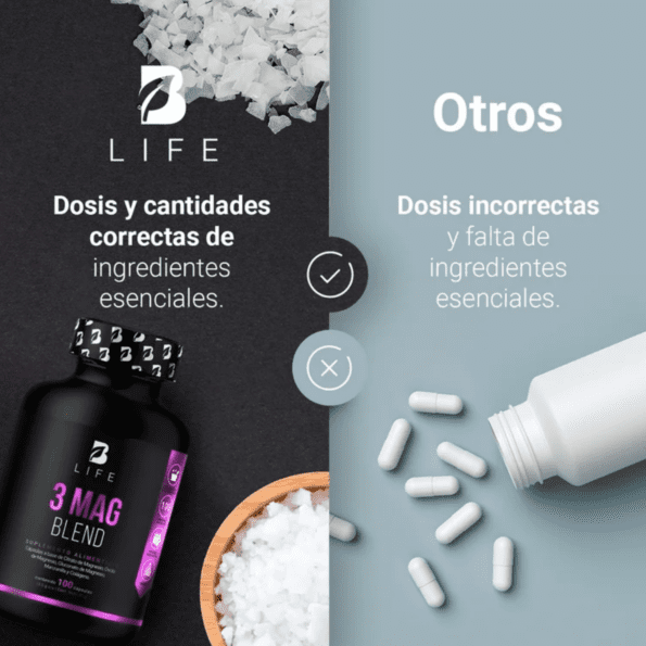 BLife | 3 Mag Blend | Mezcla de Citrato, Óxido y Gluconato de Magnesio 200 caps | 500 mg - Imagen 6