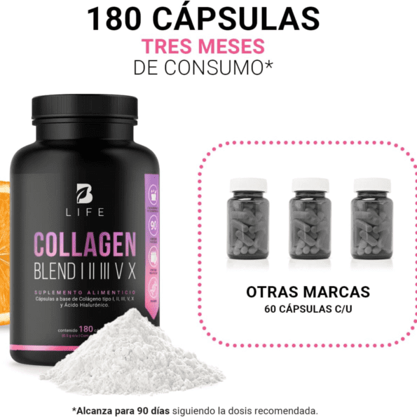 BLife | Collagen Blend I II III V X | Colágeno Hidrolizado Tipo I, II, III, V y X | 180 caps - Imagen 7