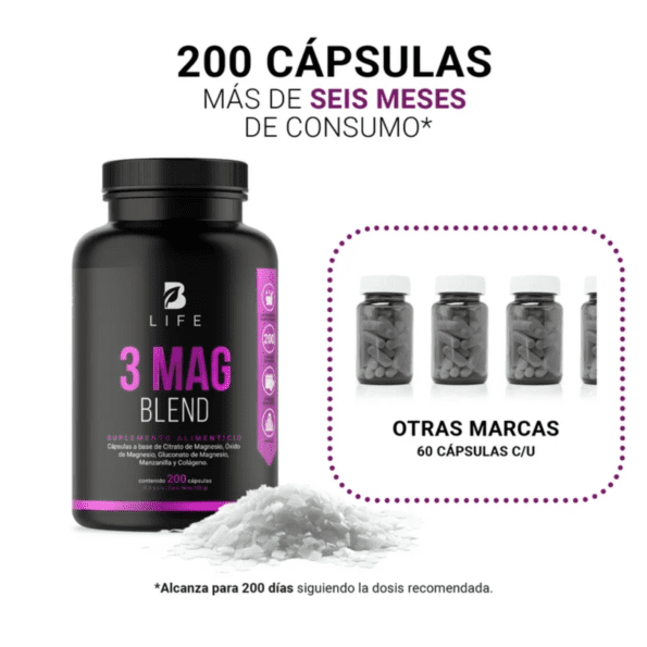 BLife | 3 Mag Blend | Mezcla de Citrato, Óxido y Gluconato de Magnesio 200 caps | 500 mg - Imagen 7