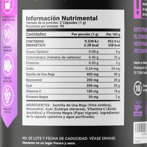 BLife | Resveratrol 180 Cápsulas | 500 mg - Imagen 2