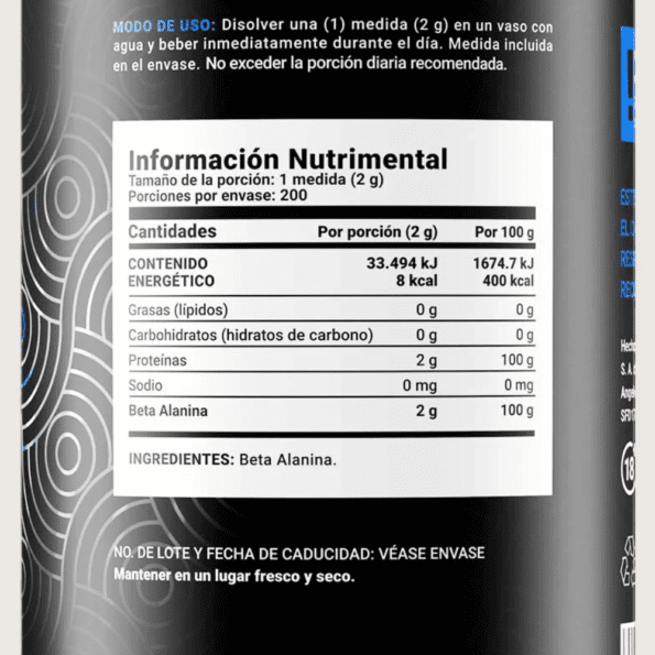 BLife | Beta Alanine | Beta Alanina 400 gr | 200 serv - Imagen 2