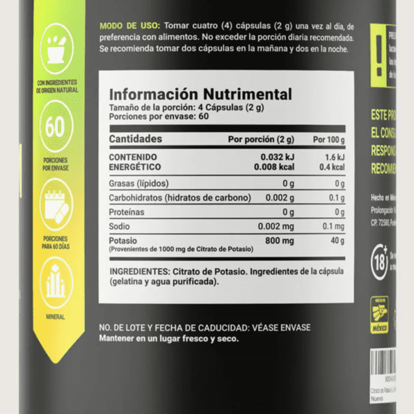 BLife | Potassium Citrate | Citrato de Potasio 240 Cápsulas | 500 mg - Imagen 2
