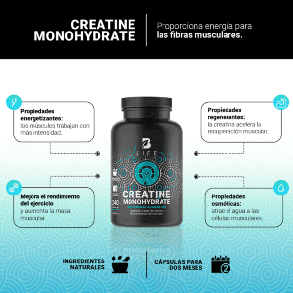 BLife | Creatine Monohydrate Caps | Creatina Monohidratada 240 caps - Imagen 3