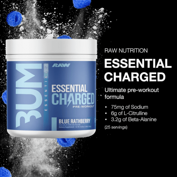 Raw CBUM Essential Charged | Sabor Blue Rathberry | 25 serv - Imagen 3