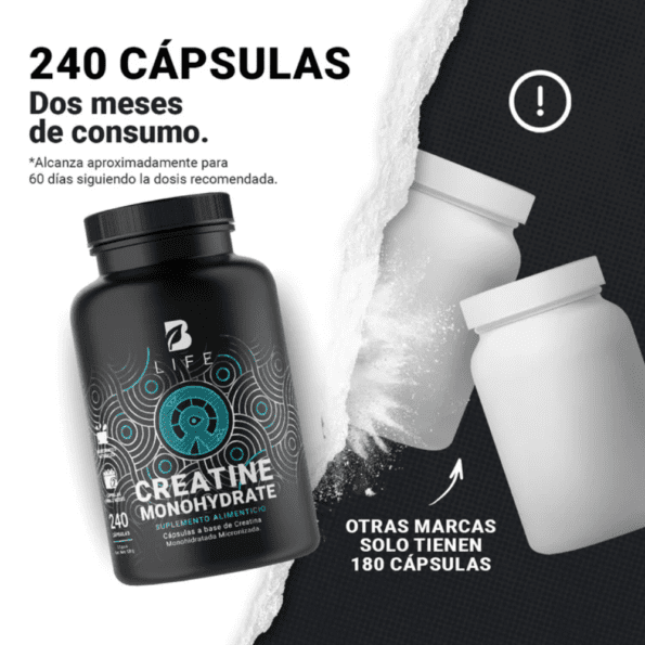 BLife | Creatine Monohydrate Caps | Creatina Monohidratada 240 caps - Imagen 4
