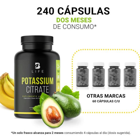 BLife | Potassium Citrate | Citrato de Potasio 240 Cápsulas | 500 mg - Imagen 4