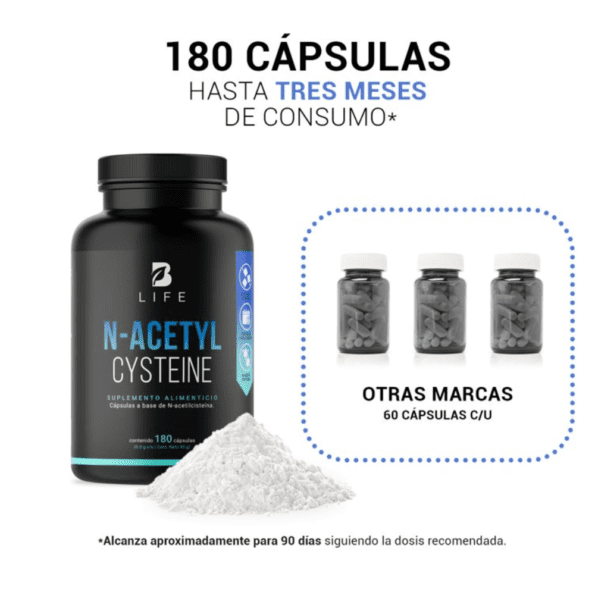 BLife | N-Acetyl Cysteine | N-Acetilcisteína 180 caps | 500 mg - Imagen 5