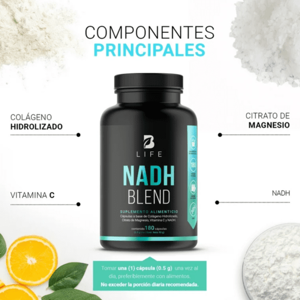 BLife | NADH Blend | NADH, Colágeno Hidrolizado y Vitamina C 180 caps | 500 mg - Imagen 5