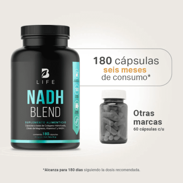 BLife | NADH Blend | NADH, Colágeno Hidrolizado y Vitamina C 180 caps | 500 mg - Imagen 6