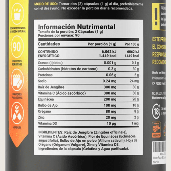 BLife | Immun Blend | Multivitamínico de Vitamina C + Jengibre 180 Cápsulas | 500 mg - Imagen 2
