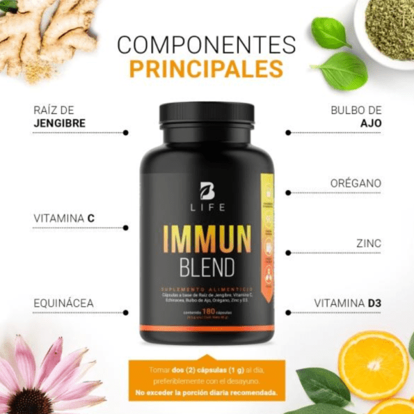 BLife | Immun Blend | Multivitamínico de Vitamina C + Jengibre 180 Cápsulas | 500 mg - Imagen 4