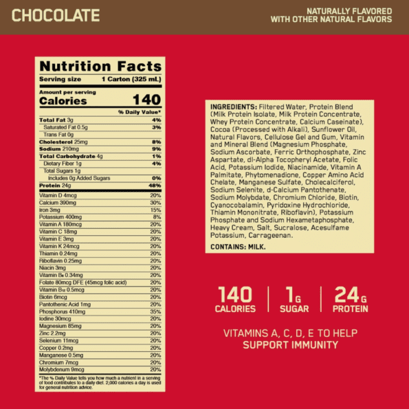 Optimum Nutrition | Gold Standard Shake de Proteína | Sabor Chocolate | 24g Proteína | Shake Listo para Beber - Imagen 2