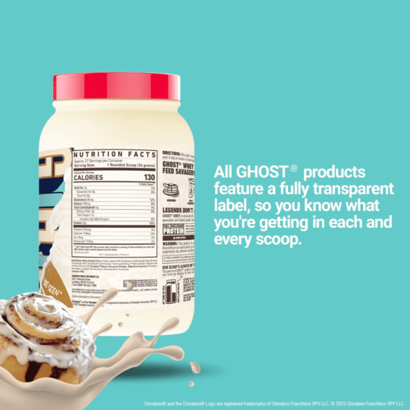 GHOST Whey Protein 924g (2 lb) | Sabor Cinnabon | Proteína aislada de suero de leche - Imagen 4