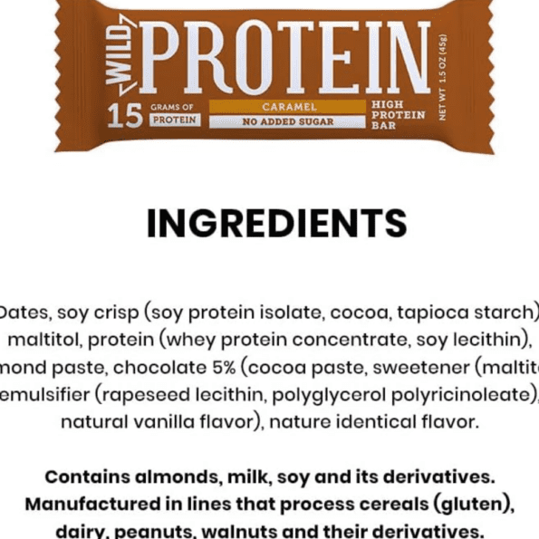 Wild Protein | Barras altas en proteína | Sabor Caramelo | 15 g de proteína | Sin azúcares ni grasa añadida | 45 g cada barra - Imagen 6