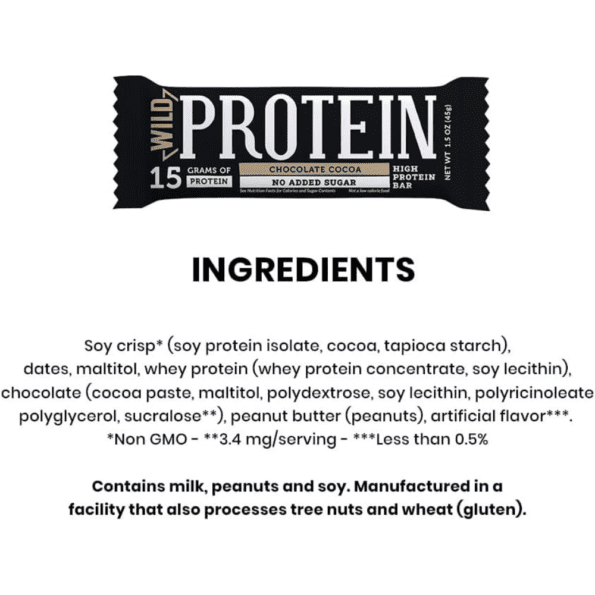 Wild Protein | Barras altas en proteína | Sabor Chocolate | 15 g de proteína | Sin azúcares ni grasa añadida | 45 g cada barra - Imagen 6