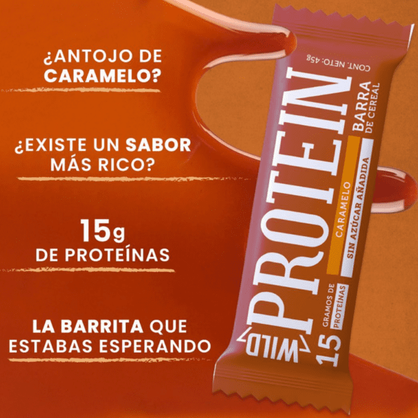 Wild Protein | Barras altas en proteína | Sabor Caramelo | 15 g de proteína | Sin azúcares ni grasa añadida | 45 g cada barra - Imagen 4