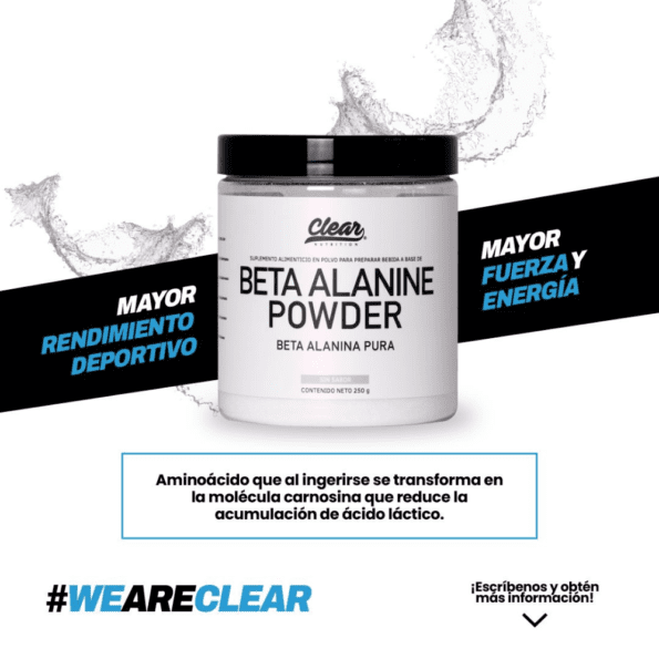 Clear Nutrition | Beta Alanine 100% Pura | 100 serv (250 gr) - Imagen 2