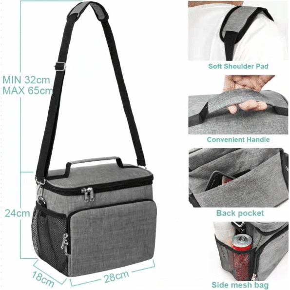 Bolsa de almuerzo aislada | Gran capacidad 12L | Caja de almuerzo | Bolsa de refrigerador a prueba de fugas | Bolsa de almuerzo congelable con correas ajustables - Imagen 2