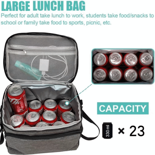 Bolsa de almuerzo aislada | Gran capacidad 12L | Caja de almuerzo | Bolsa de refrigerador a prueba de fugas | Bolsa de almuerzo congelable con correas ajustables - Imagen 4