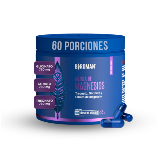 BIRDMAN | Mezcla de Magnesios | Citrato, Treonato y Glicinato de Magnesio | 730 mg Magnesio Elemental | Cápsula Vegana 60 Porciones | 180 Cápsulas